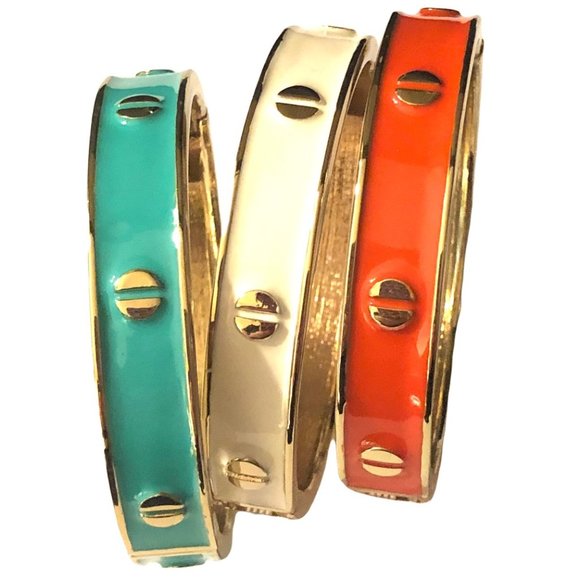 3pcs-ENAMEL BANGLE BRACELETS WITH GOLD NAIL HEAD ACCENTS